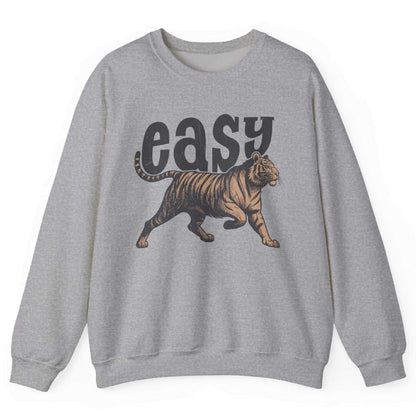 Sport Grey sweatshirt with bold tiger graphic and “Easy” text – front view, by Shirtcasm